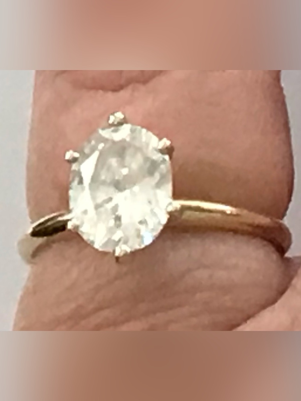 14K Yellow Gold Oval Diamonique Solitaire Ring Size 7